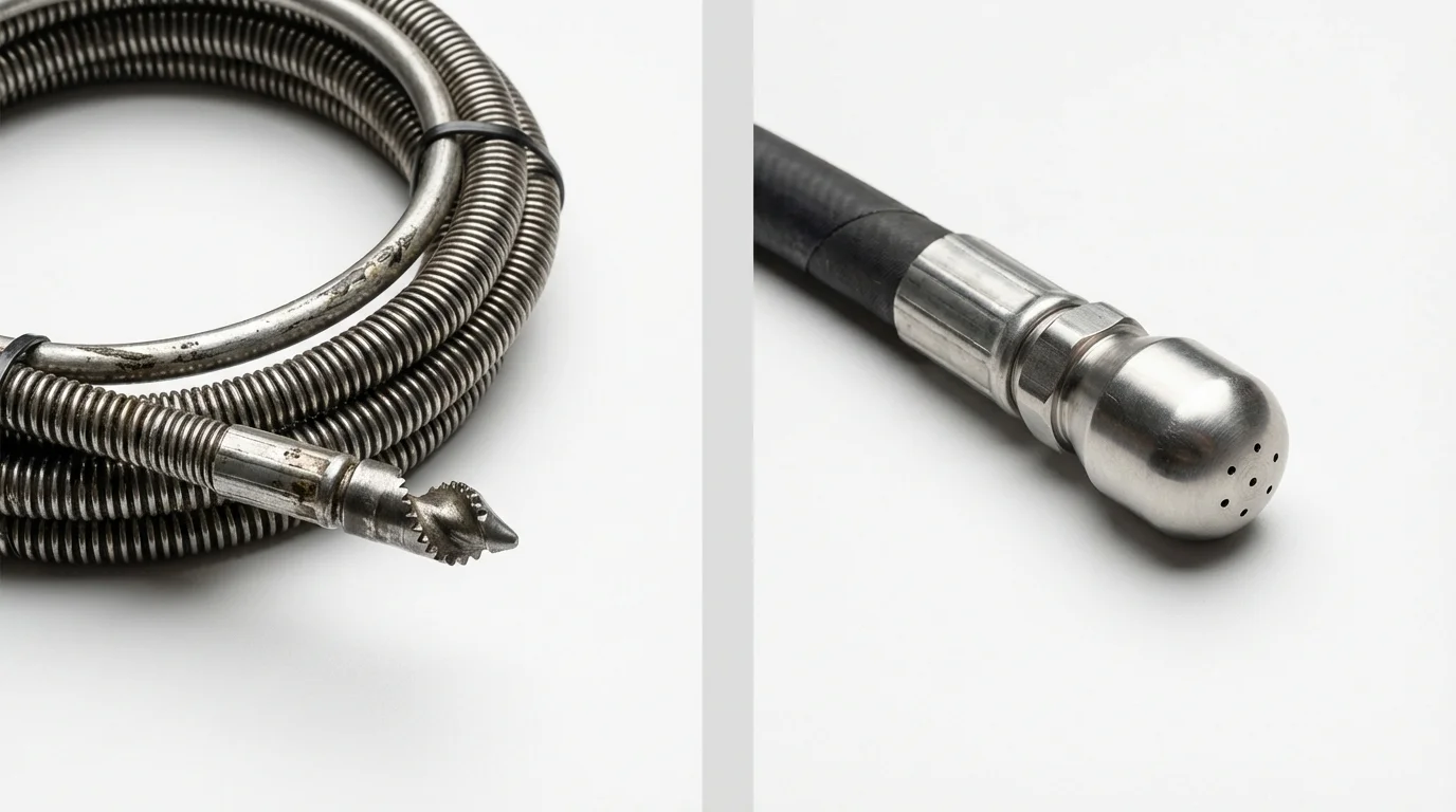 Drain snake cable and hydro jetting nozzle used for drain cleaning in Tucker, GA