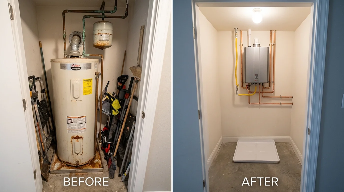 Tank water heater versus wall-mounted tankless unit comparison for Tucker, GA homeowners